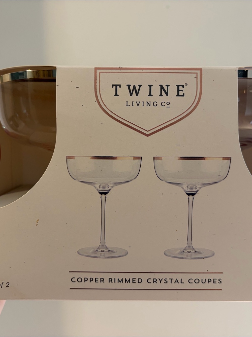 pper-Rimmed Crystal Coupe Glasses - Set of 2